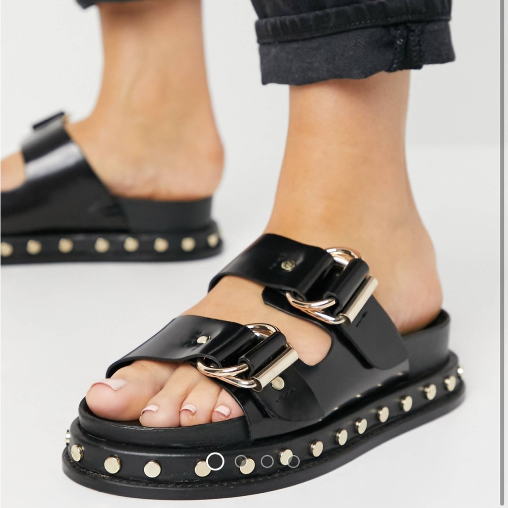 ASOS premium leather chunky mules in black